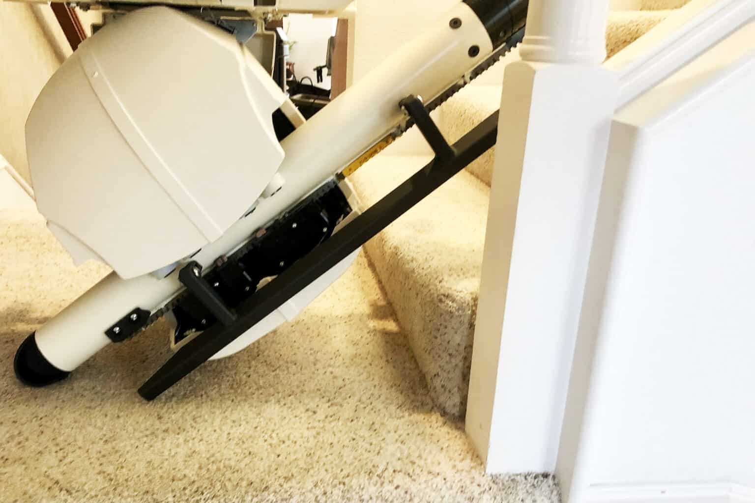 Automatic Powered Hinge in Down Position on Curved Stair Lift